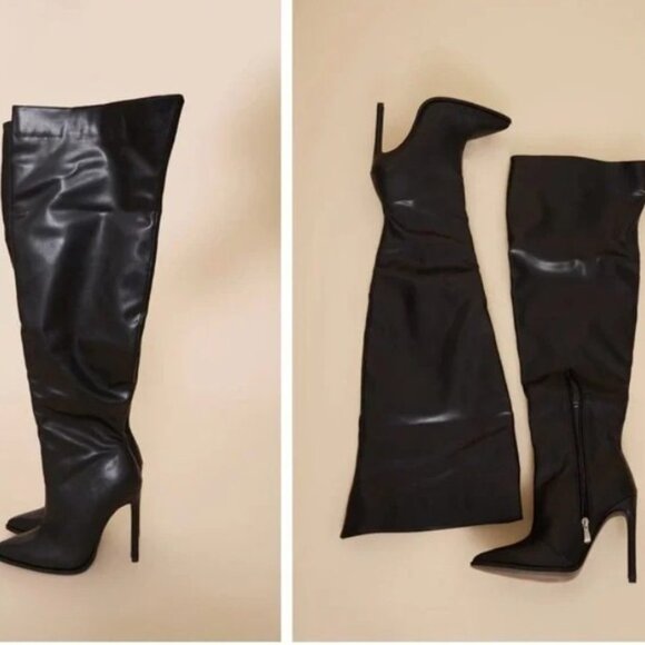 PrettyLittleThing Over-the-knee PU Black Boots - Size 7 ✨Host Pick✨ - Picture 2 of 2